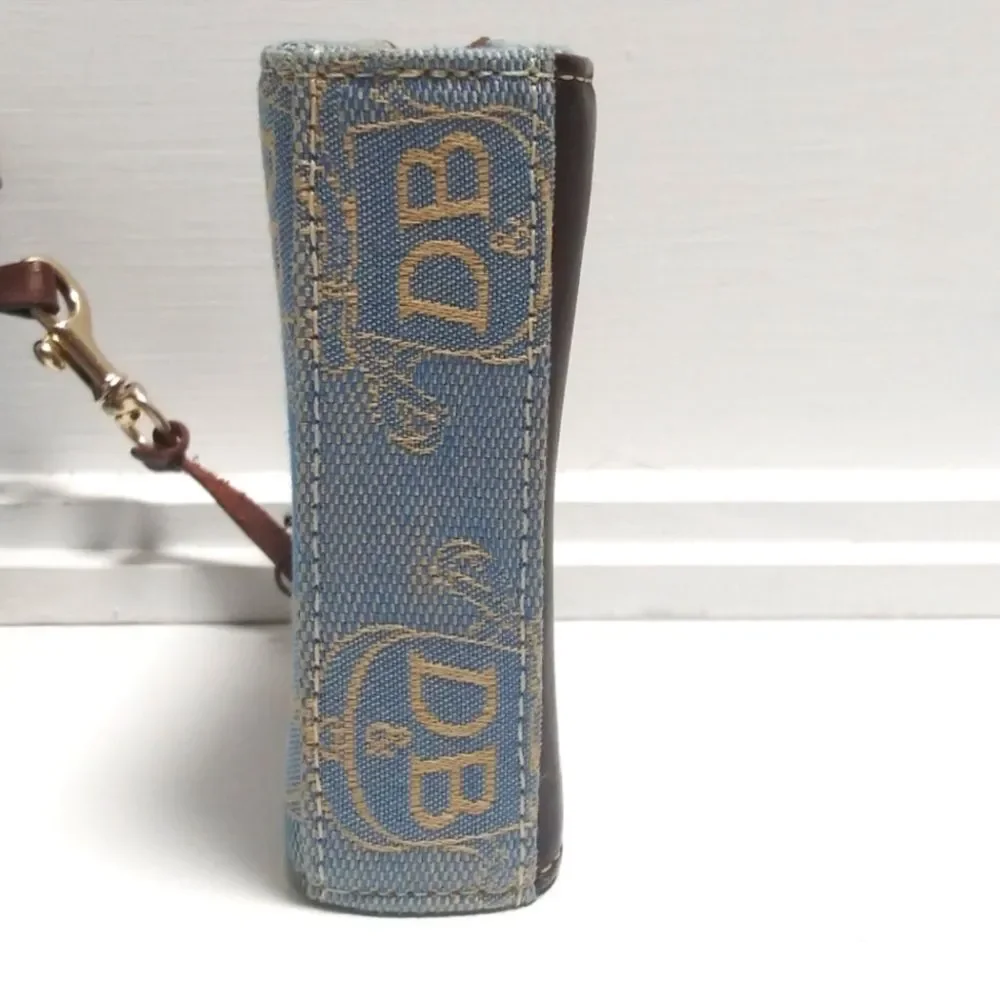 Dooney & Bourke Denim Blue and Gold Zip ID Clutch & Wristlet Set canvas boho